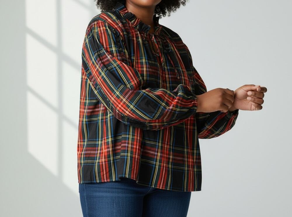J.CREW Women's Plaid Blouse Plus 2X Cotton Casual Top